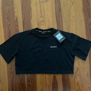 Black crop Box Raw tee